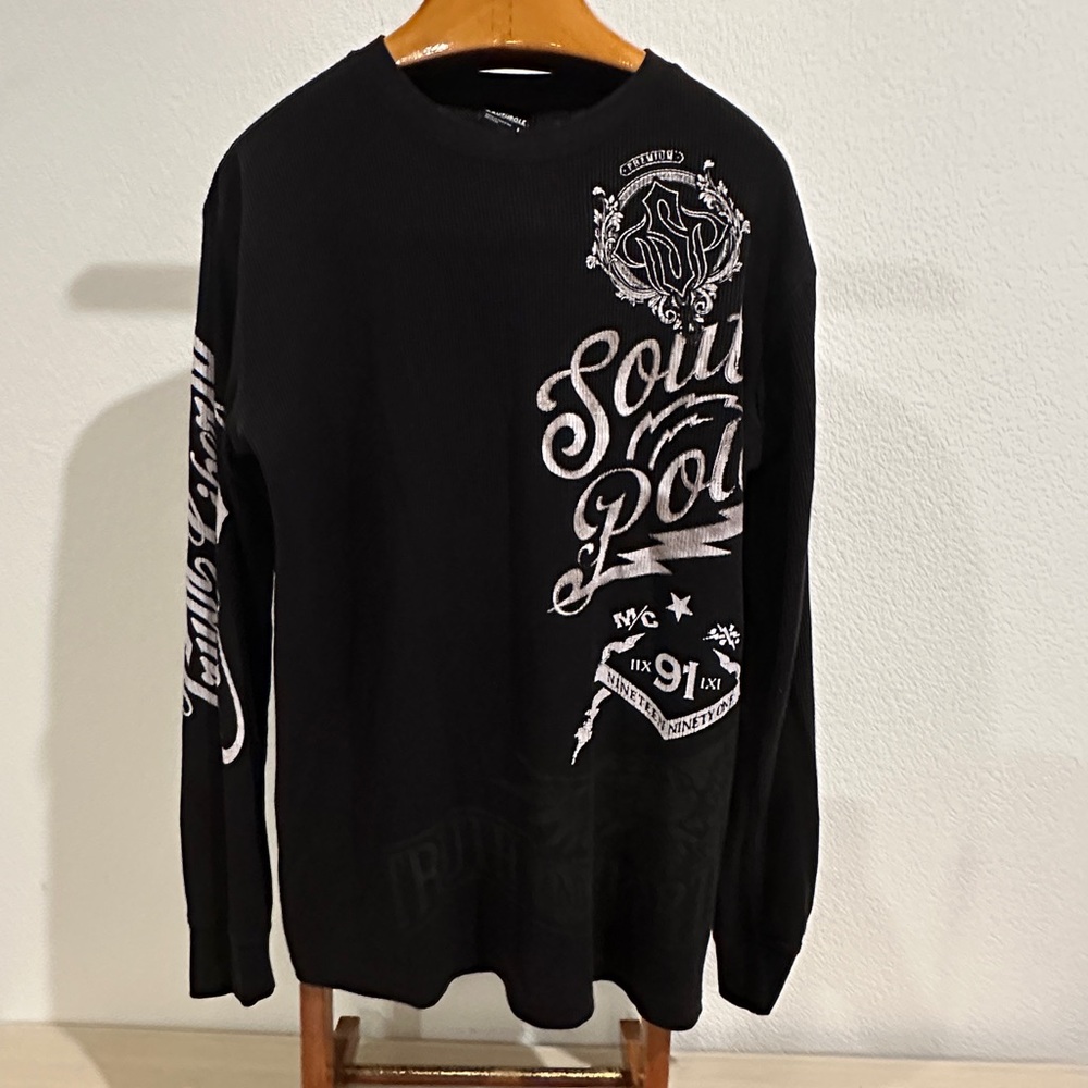 Southpole Thermal Shirt Men L Black Waffle Knit‎ Long Sleeve